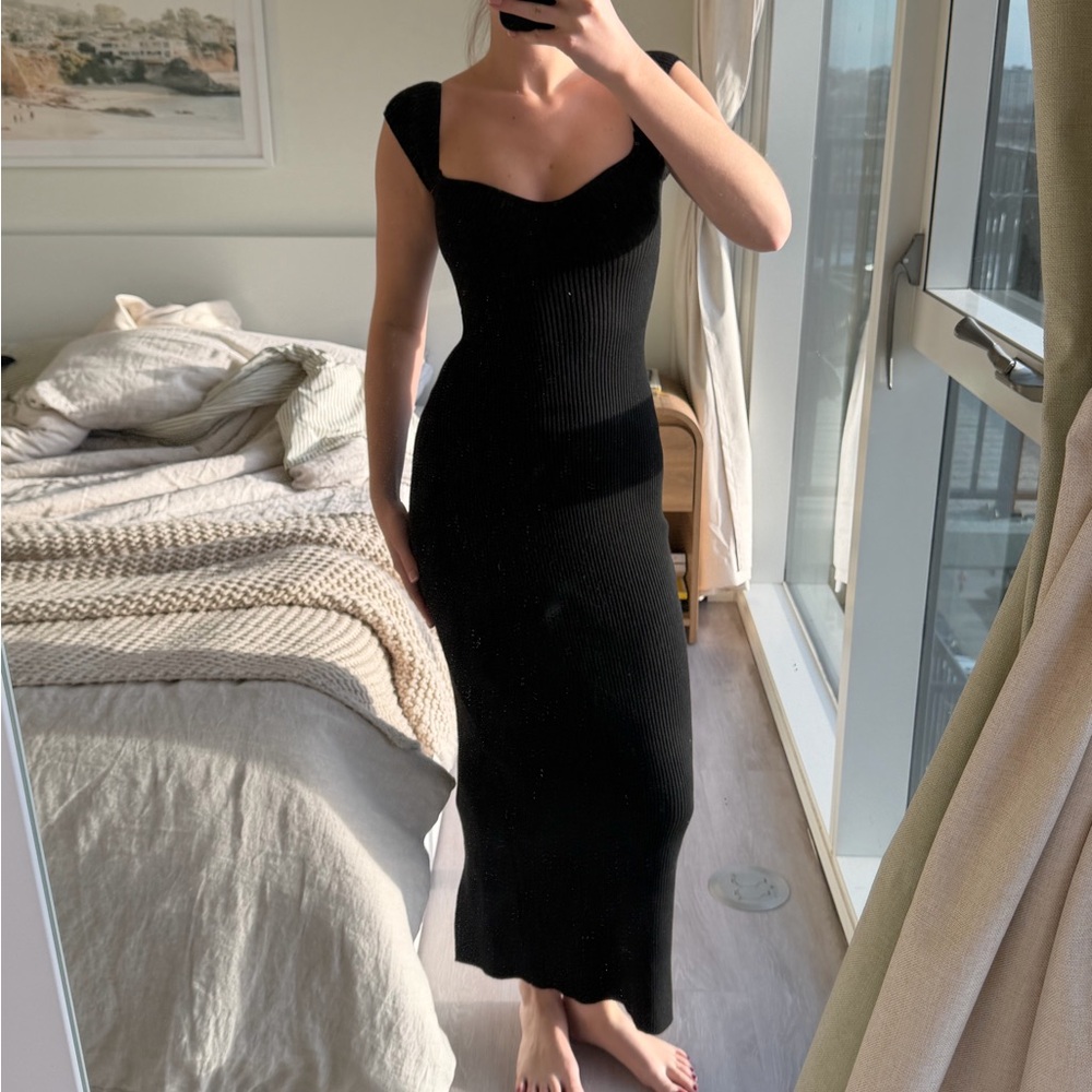 Princess Polly Black Ribbed Midi Dress